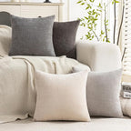 Set of 4 Soft Textured Decorative Throw Pillow Covers 18x18 Inch Cozy Farmhouse Cushion Cover Square Accent Pillow Cases for Bed Couch Sofa Living Room, Grey Series