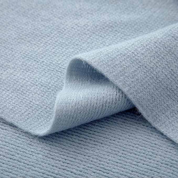 Vonty Light Blue Knitted Blanket with Tassels Fringe 50" x 60", Super Soft Knit Throw Blanket, Farmhouse Decorative Lightweight Blanket for Couch, Bed, Sofa