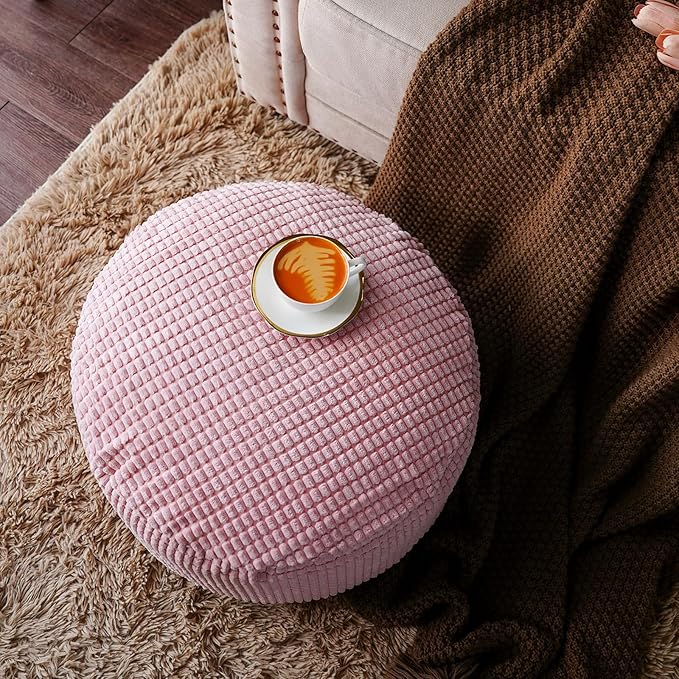 SUTAVIA Pouf Ottoman Cover Unstuffed Pouf Seat Decorative Soft Storage Bean Bag 20x20x8 Inches Floor Footrest for Living Room Bedroom (Dusty Pink, Round)