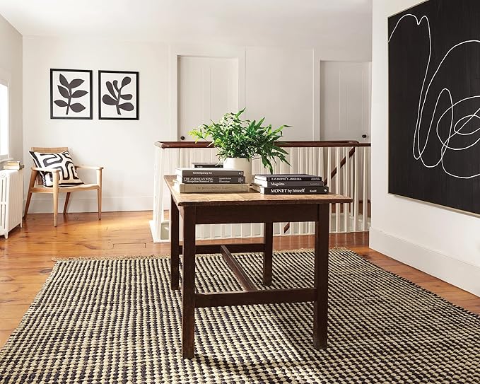 Dash & Albert Kuba Black Handwoven Jute Rug, 2 X 3 Feet, Black Geometric Pattern