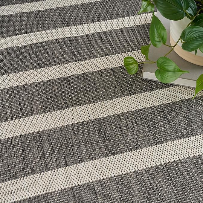 Nourison Home Positano Charcoal Ivory 7' x 10' Area Rug - Easy Clean, Non Shedding, Bed Room, Living Room, Dining Room, Kitchen (7' x 10')