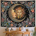 Fungarth Sun and Moon Tapestry Hippie Boho Floral Wall Tapestry for Bedroom Aesthetic Vintage Plant Celestial Spiritual Botanical Small Tapestries Wall Hanging for Living Room Dorm 48 x 36 Inch