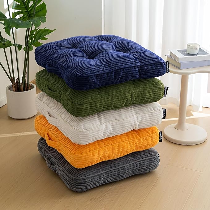 HIGOGOGO Floor Pillow Cushion for Adults, Meditation Cushion Pillow, Large Square Floor Sitting, Tufted Corduroy Cover, for Tatami Living Room or Yoga, 22x22 Inch, 2Pack, Dark Green
