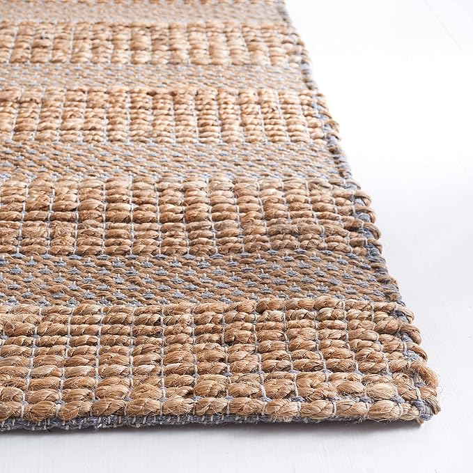 SAFAVIEH Area Rug 8x10 - Natural Fiber Collection - Large - Grey & Natural, Handmade Jute & Cotton, Boho Farmhouse Rustic Design, Ideal for Living Room, Bedroom, Dining Space (NFB654F)