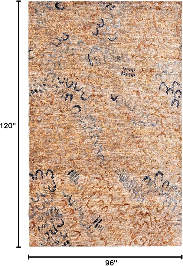 Dash and Albert Horseshoe Neutral Hand Knotted Jute Rug, 8 X 10 Feet, Neutral/Blue Geometric Pattern - Premium Luxury Hotel Quality Soft Breathable Hypoallergenic Machine Washable Easy Care All