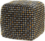 L. R. Resources, Inc. LR Home Hand-Woven Black/Gold/White Geometric Square Ottoman Pouf for Home Decor | Lightweight Foot Rest for Bedroom & Living Room | 16 x 16 x 16 Stuffed Ottoman for Seating