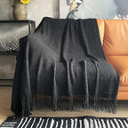 LOMAO Knitted Throw Blanket with Tassels Bubble Textured Lightweight Throws for Couch Cover Home Decor (Black, 60x90)