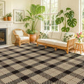 Neutral Easy Jute Rug 9x12 for Living Room, Large Indoor Outdoor Natural Color Farmhouse Area Rugs for Patio, Backyard and Dining Room, Plaid Woven Design, Non Shed, Washable Outside Carpet