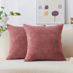 Home Brilliant Pillow Covers 18x18 Set of 2 Decor Striped Velvet Corduroy Decorative Pillow Cases Gift for Girl, 18 x 18 inch, Dry Rose Pink