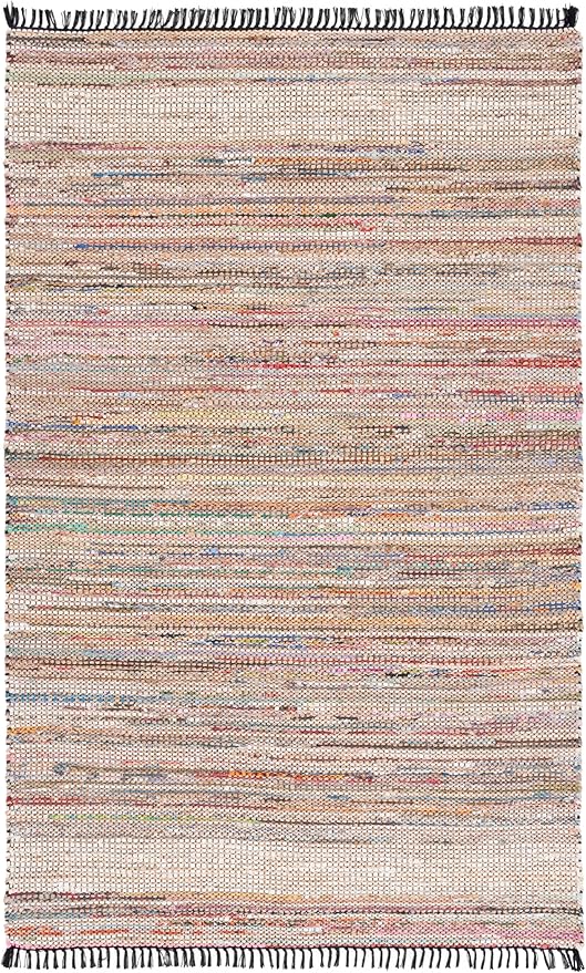 SAFAVIEH Cape Cod Collection Area Rug - 6' x 9', Pink & Beige, Handmade Denim & Jute, Ideal for The Living Room, Dining, Bedroom (CAP153U)