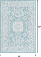 Rugs.com Outdoor Aztec Collection Rug – 5' x 8' Aqua Flatweave Rug Perfect for Living Rooms, Large Dining Rooms, Open Floorplans