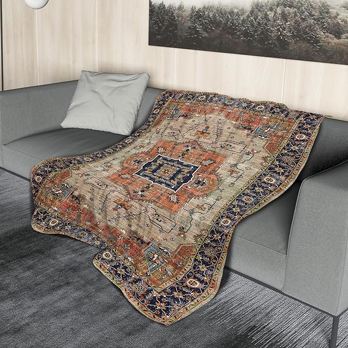 Aztec Terracotta Boho Blanket Soft Flannel Lightweight Vintage Bohemian Throw Blanket Cozy Warm Retro Western Carpet Blankets All Seasons Living Room Decor for Couch Chair Bed Sofa Office 40x50 inch