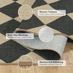 Lessymo Checkered Easy Jute 5x7 Area Rugs, Washable Patio Rug for Living Room Farmhouse Indoor Outdoor Carpet, Geometric Non Slip Black Carpet for Bedroom Backyard Dining Room, Diamond Black/Beige
