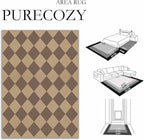 4x6 Checkered Easy Jute Area Rug for Living Room Checkerboard Washable Indoor Outdoor Carpet Farmhouse Patio Office Mat Geometric Non Slip Brown Carpet for Dorm Backyard Dining Room