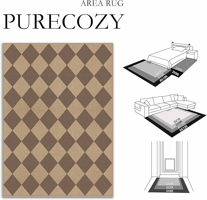 3x5 Checkered Easy Jute Outdoor Patio Rug Washable Area Rugs for Living Room Entryway Diamond Indoor Outdoor Mat Farmhouse Neutral Non Slip Brown Door Carpet for Backyard Bedroom
