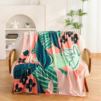 Boho Floral Flannel Fleece Twin Blanket – Soft, Warm & Lightweight Fuzzy Blanket for Couch, Bed, or Sofa Decor, Cute Botanical Design Throw for Women & Girls, 60''x80', Coral