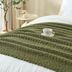 Throw Blanket for Couch, Olive Green Luxury Knitted Throws 50"x60", Textured Blankets with Handmade Fringe Tassels for Bed Sofa Decorative, Chunky Soft Farmhouse Boho Home Decor