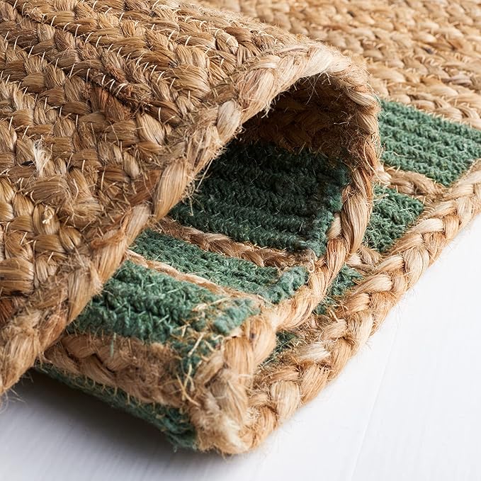 SAFAVIEH Natural Fiber Collection Area Rug - 6' x 9', Natural & Green, Handmade Stripe Boho Farmhouse Rustic Braided Jute, Ideal for High Traffic Areas in Living Room, Bedroom (NFB262Y)