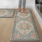 GENIMO Kitchen Mats for Floor 2PCs, Washable Anti Fatigue Mat for Cushioned, 17.3"x47"+17.3"x30", Waterproof Kitchen Rugs, Non Slip Comfort Standing Mat Rug for Home, Sink, Laundry, Blue&Salmon