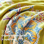 Boho Throw Blanket 60" x 80", 100% Organic Cotton Breathable Ultra Soft Bed Quilt Throw - All Season Luxury Floral Farmhouse Decor Blanket for Sofa Couch Chair and Gift. Green/Blue