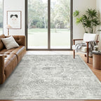 6x9 Area Rug for Living Room Floral Washable Non-Slip Gray Rugs for Bedroom Dinning Room Ultra-Thin Indoor Grey Rug