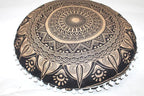 CRAFT KALA Large Round Bohemian Floor Pillow Pouf Cover Mandala Meditation Room Pillow Cover for Adults Boho Seating Poufs Cushion Cover for Kids Playroom Black Golden 32" Round