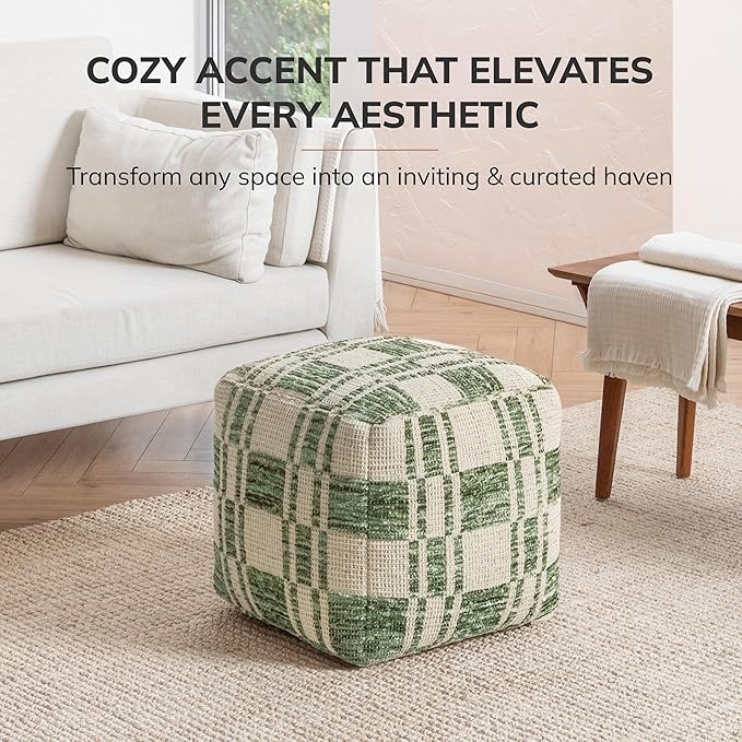 Anji Mountain Pouf Ottoman Foot Rest, Handmade Ottoman Pouf, Comfortable Foot Stool, Decorative Floor Seating for Living Room Decor, Bedroom & Home Décor Accent - Green