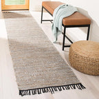 SAFAVIEH Vintage Leather Collection Runner Rug - 2'3" x 9', Silver, Handmade Boho Fringe Leather & Jute, Ideal for High Traffic Areas in Living Room, Bedroom (VTL203G)