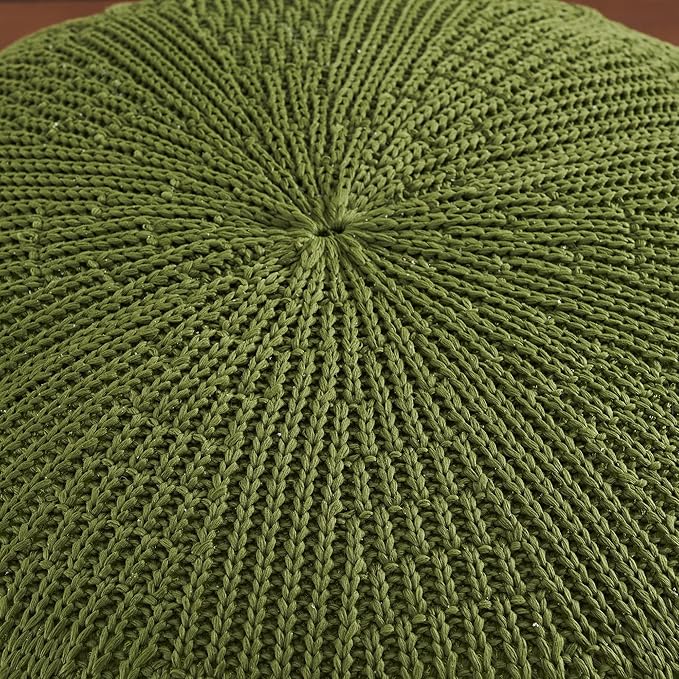 ARTPLAN Outdoor Round Pouf Ottoman Hand Knitted 100% Olifen Pouf Foot Stool, Foot Rest for Couch, Home Decor Pouffe Stuffed Pouf Floor Chair for Living Room, Bedroom,Lounge and Restroom,Army Green
