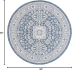 Rugs.com Outdoor Aztec Collection Rug – 8 Ft Round Blue Flatweave Rug Perfect for Kitchens, Dining Rooms