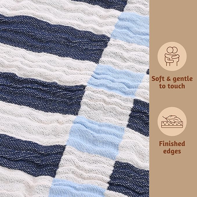 Folkulture Throw Blanket for Couch 50" x 60" |100% Recycled Cotton, Lightweight Throw Blanket for Chair, Couch, Sofa, Bed | Guest Room Must Haves Boho Blanket | Winter Blue