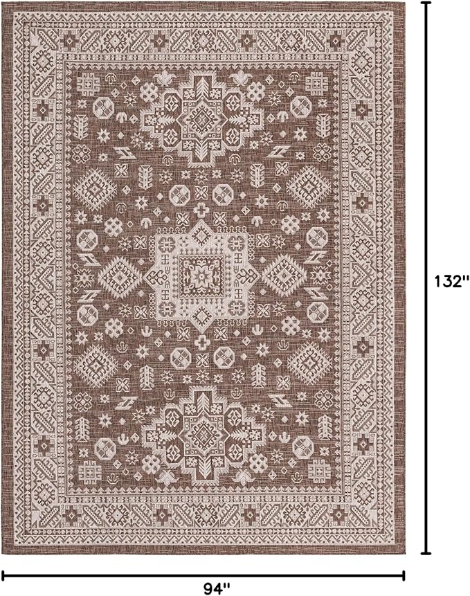 Rugs.com Outdoor Aztec Collection Rug – 8' x 11' Brown Flatweave Rug Perfect for Living Rooms, Large Dining Rooms, Open Floorplans