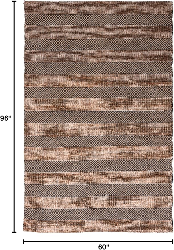 SAFAVIEH Natural Fiber Collection Area Rug - 5' x 8', Charcoal & Natural, Handmade Boho Farmhouse Rustic Jute & Cotton, Ideal for High Traffic Areas in Living Room, Bedroom (NFB653H)