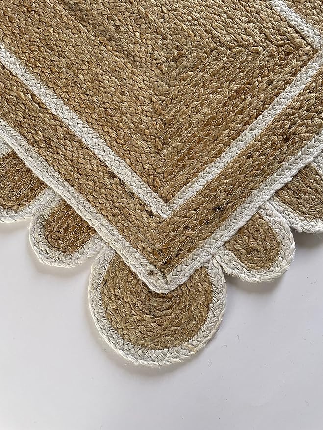 Scallop Pattern Jute Bohemian Area Rug (Off White, 2'x3')