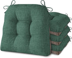 AddGrace Chair Cushions for Dining Chairs Set of 4 Kitchen Seat Cushions with Ties and Non Slip Backing Tufted Indoor Seat Pad for Kitchen Dining Room 18" x 17" x 3" Dark Green
