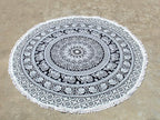 Round Beach Tapestry Turquoise Mandala Throw/Boho Hippie Beach Blanket Roundie/Indian Cotton Bohemian Large Round Table Cloth-Home Decor/Yoga Mat Meditation Picnic Rug (70", Black And WHite)