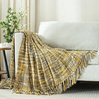 Multi-Color Gold Cable Woven Throw Blanket for Couch,60"X80" Boho Style Textured Blankets for Home Decor,Super Soft Warm Cozy Chunky Blanket with Decorative Tassels for Bed and Sofa