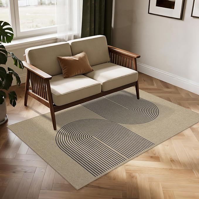 Easy Jute Rug 4x6: Indoor Outdoor Natural Boho Area Rugs for Living Room Patio Washable - Farmhouse Neutral Contemporary Carpet Mat for Entryway Bedroom Kitchen Backyard Sunroom Non Slip