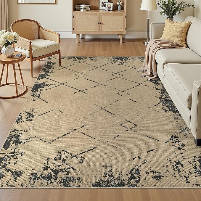 6x9 Jute Rug for Living Room: Farmhouse Carpet Indoor Outdoor Washable Non Slip Area Rug for Bedroom Patio Backyard Dining Room Table Home Office - Modern Brown