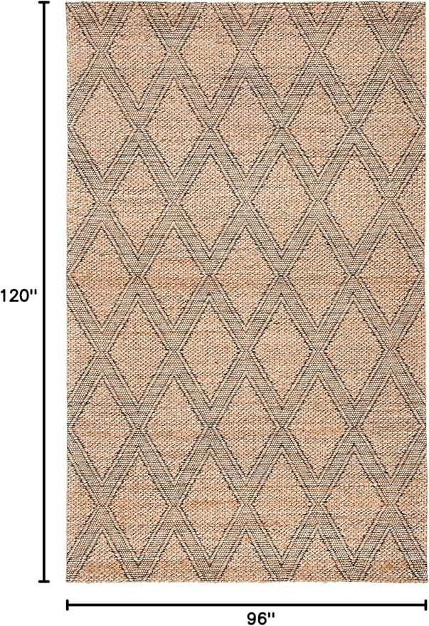 SAFAVIEH Area Rug 8x10 - Natural Fiber Collection - Large - Natural & Black, Handmade Jute, Farmhouse Style, Ideal for Living Room, Bedroom, Dining Space (NFB552A)