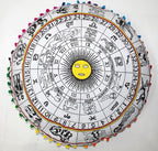 CRAFT KALA Large Round Bohemian Floor Pillow Pouf Cover Mandala Meditation Room Pillow Cover for Adults Boho Seating Poufs Cushion Cover for Kids Playroom 32" Round Yellow and White Zodiac