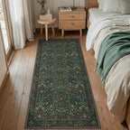 GENIMO Washable Floral Runner Rug 2x5, Non-Slip Long Hallway Carpet for Entryway, Kitchen, Indoor Floor Use, Vintage Boho Soft Thin Rug Décor, Dark Green