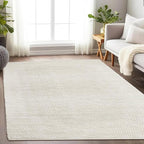 Savi Home Handwoven Wool Cotton Blend Area Rug 4x6', Textured Popcorn Braided Ivory Rug, Soft Thick Farmhouse Contemporary Living Room Carpet, Neutral Modern Decorative Floor Rug