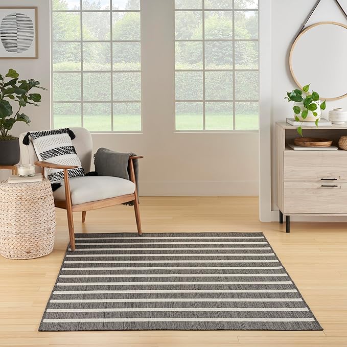 Nourison Home Positano Charcoal Ivory 6' x 9' Area Rug - Easy Clean, Non Shedding, Bed Room, Living Room, Dining Room, Kitchen (6' x 9')