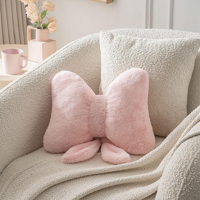 Bow Pillow Throw Pillows Butterfly Shaped Decorative Cute Pillows for Bed Sofa Cute Home Decor,Pink 14.5 * 12inch