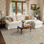 GENIMO 8x10 Washable Area Rug, Non-Slip Vintage Boho Floral Carpet, Soft Low-Pile Thin Living Room Rug for Bedroom, Dining Room, Nursery, Beige Pink
