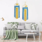 Artilady Mcrame Blue Sun Wall Decor Boho Hanging Tapestry Sunburst Wall Art, Rustic Woven Tapestries Big Dream Catcher Sunshine Decor for Bedroom Living Room Nursery (Blue Sunshine)