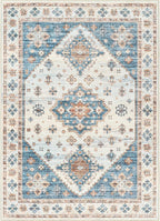 Area Rugs 5x7, Low Pile Non-Slip Backing Rugs, Super-Soft Home Decor Washable Rugs 5x7 Under Table, Foldable Floral Vintage Area Rug for Living Room (Blue/Beige, 5'x7')