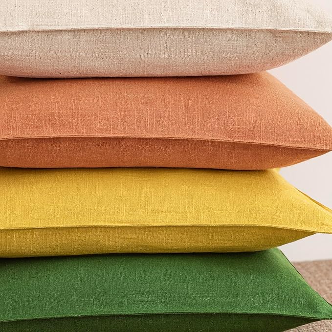 Foindtower Pack of 2, Decorative Linen Soild Throw Pillow Covers Soft Accent Lumbar Cushion Case Boho Farmhouse Pillowcase for Chair Couch Sofa Bedroom Living Room Home Decor 12 x 20 Inch Dusty Orange