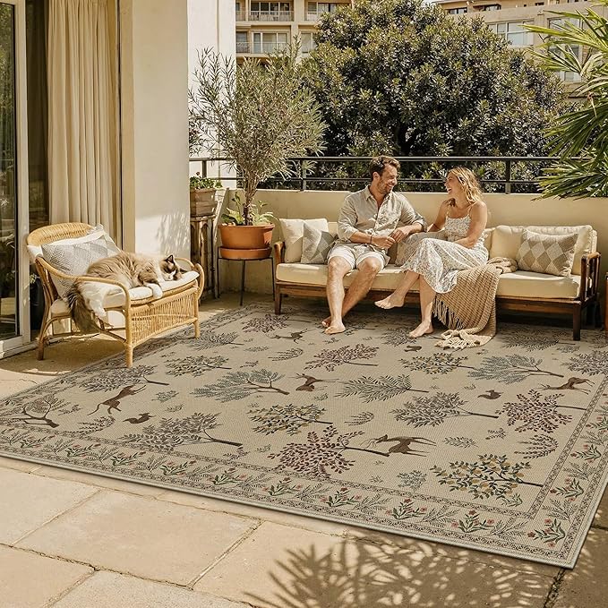 HUGEAR 6x9 Jute Outdoor Indoor Rug Washable Linen Textured Weave High Traffic Stain Resistant Non Slip Durable Carpet for Livingroom Patio Deck Balcony Courtyard (Animal, 6' x 9')